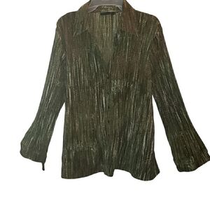 APT 9 womens 1X blouse long bell sleeves button stretch stripes. 7024